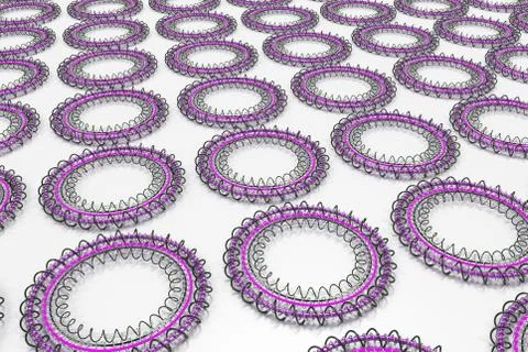 Pattern of concentric shapes made of rings and spirals on white background 스톡 일러스트