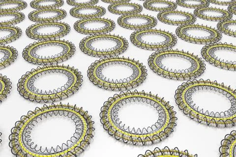 Pattern of concentric shapes made of rings and spirals on white background イラスト素材