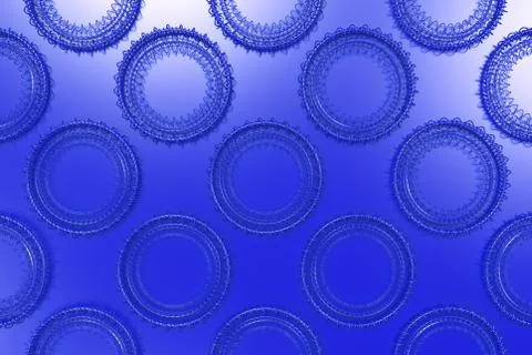 Pattern of concentric shapes made of rings and spirals on blue background Stockillustratie