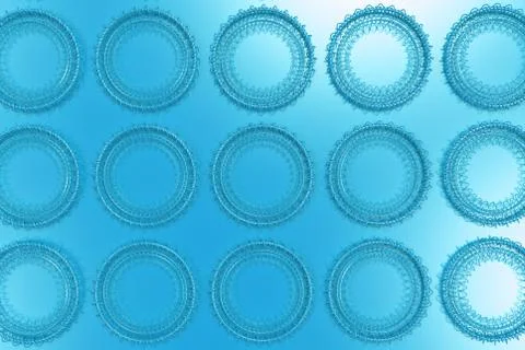 Pattern of concentric shapes made of rings and spirals on blue background イラスト素材