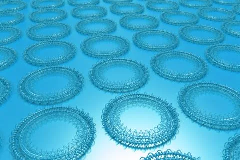 Pattern of concentric shapes made of rings and spirals on blue background 库存插图