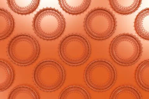 Pattern of concentric shapes made of rings and spirals on orange background Stock Illustration