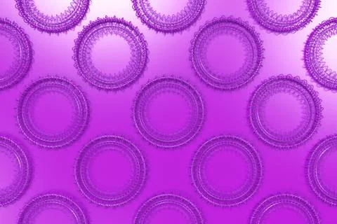 Pattern of concentric shapes made of rings and spirals on violet background Stock Illustration