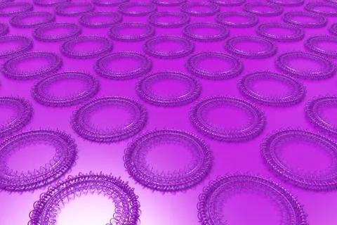 Pattern of concentric shapes made of rings and spirals on violet background Stock Illustration