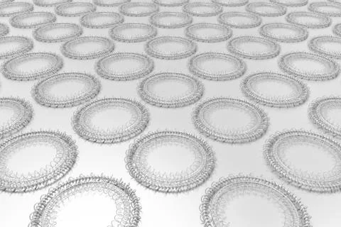Pattern of concentric shapes made of rings and spirals on white background Stockillustratie