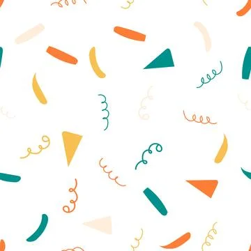 Pattern of confetti and crackers on a white background. Merry Fireworks. Bright Stock Illustration