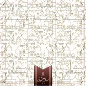Pattern with coniferous forest, pines and cottages. Winter calligraphy and Stock-Illustration