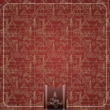 Pattern with coniferous forest, pines and cottages. Winter calligraphy and Stock Illustration