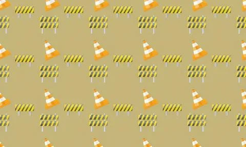 Pattern of construction cones and barriers on beige background Stock Illustration