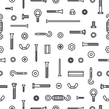 Pattern construction hardware, screws, bolts, nuts and rivets. Equipment Stock Illustration