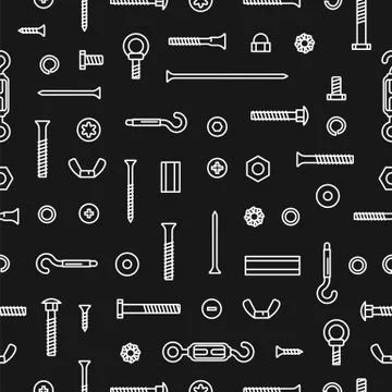 Pattern construction hardware, screws, bolts, nuts and rivets. Seamless pattern Stock Illustration