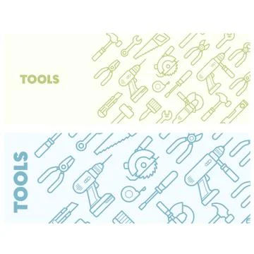 Pattern with construction tools icons - tools kit banner Stock Illustration