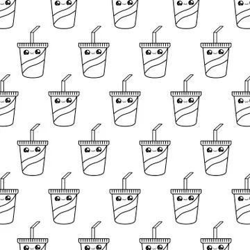 Pattern of container beverages with straw kawaii style Illustrazione stock