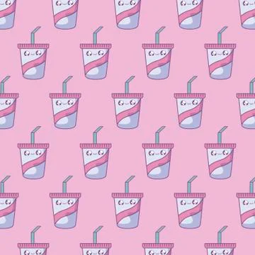 Pattern of container beverages with straw kawaii style Illustrazione stock