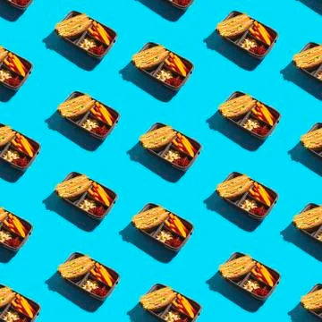 Pattern from a container with a healthy school lunch. Stock Photos