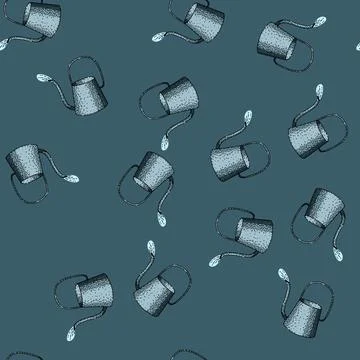 Pattern container watering can sketch hand drawn Illustrazione stock