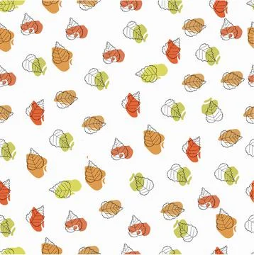 Pattern of contour leaves with colored spots Stock Illustration