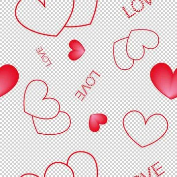 Pattern. Contours and voluminous hearts on pink backgrounds. Stock Illustration