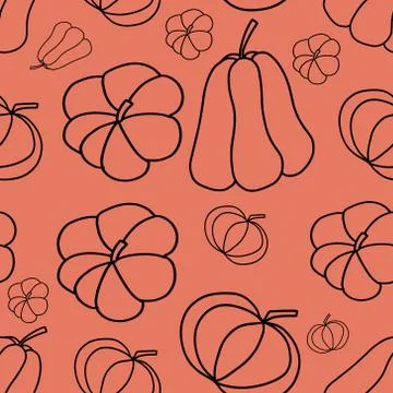 A pattern of contours of different types of pumpkins. Autumn vegetable harvest Illustrazione stock