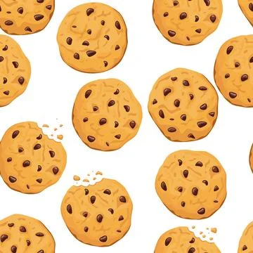 Pattern with cookies with chocolate chips on a white background Ilustración de archivo