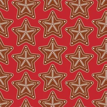 Pattern with Cookies gingerbread in shape of star. Festive sweet cookies Stock Illustration