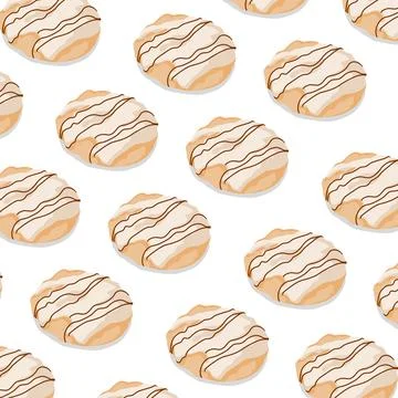 A pattern of cookies with vanilla glazze on top issolated on a white background. Illustrazione stock