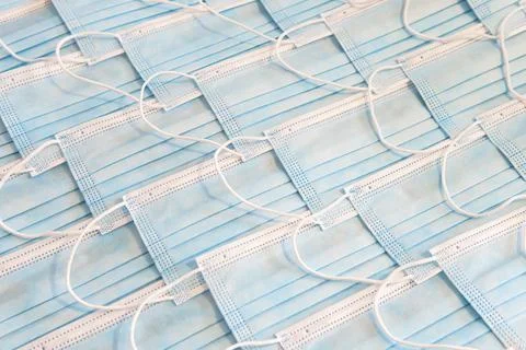 Pattern with Coronavirus prevention medical surgical masks for corona virus Stock Photos