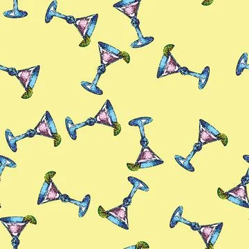 Pattern cosmopolitan cocktail sketch hand drawn Stock Illustration