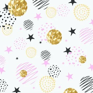 Pattern is covering flat design bluish-white background with gold, pink and イラスト素材