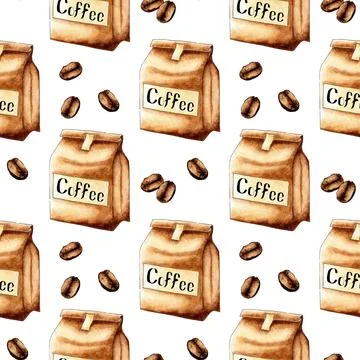 Pattern craft package with coffee beans watercolor Stock Illustration