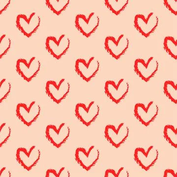 Pattern of crayon hearts hand drawn vector sketch. Seamless heart art backg.. Illustrazione stock