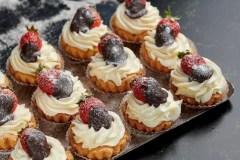 Pattern of cream bign with strawberry Stock Photos