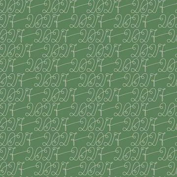 Pattern of cream hand drawn 2027 script numbers on green with fine swirls for Stock Illustration