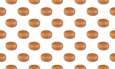 Pattern with Creamy Macarons Isolated on a White Background Stock Photos