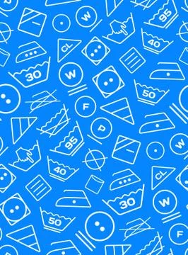 Pattern created from laundry washing symbols on a blue background Stock Illustration