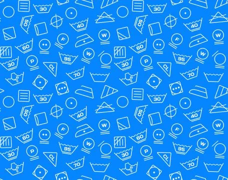 Pattern created from laundry washing symbols on a blue background Illustrazione stock
