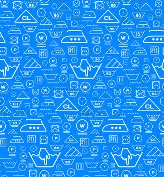 Pattern created from laundry washing symbols on a blue background Stock Illustration