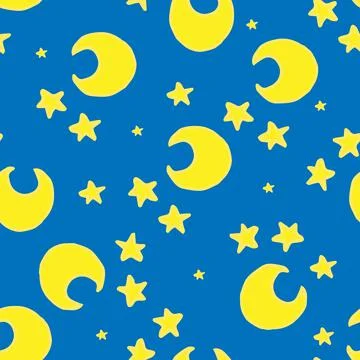A pattern of a crescent moon and yellow stars on blue. a seamless pattern of Stock Illustration
