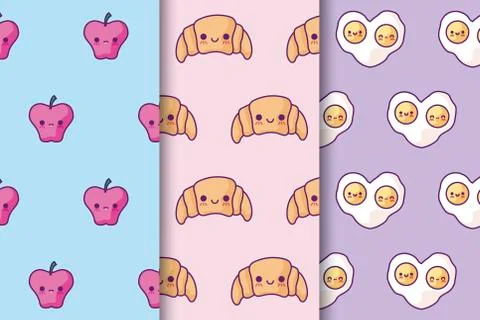 Pattern of croissant with apple and egg fried kawaii Illustrazione stock