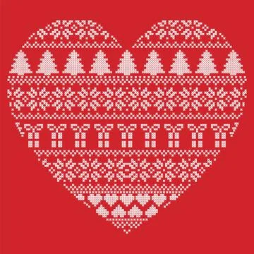 Pattern cross stitch heart shape on red background Stock Illustration