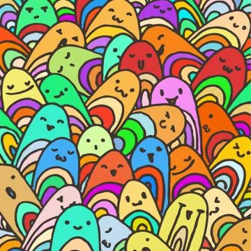 Pattern of a crowd of many different faces. Coloring pages, prints, designs Stock Illustration