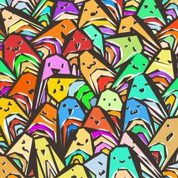 Pattern of a crowd of many different faces. Coloring pages, prints, designs Stock Illustration