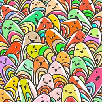 Pattern of a crowd of many different faces. Coloring pages, prints, designs Stock Illustration