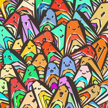 Pattern of a crowd of many different faces. Coloring pages, prints, designs Stock Illustration