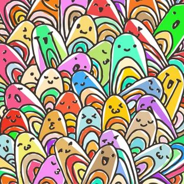 Pattern of a crowd of many different faces. Coloring pages, prints, designs Stock Illustration