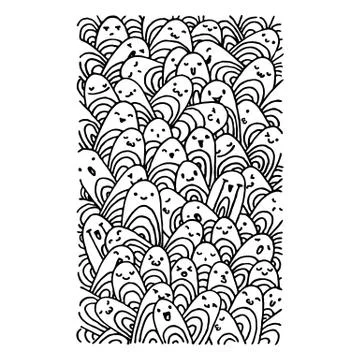 Pattern of a crowd of many different faces. Coloring pages, prints, designs Stock Illustration