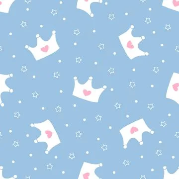 Pattern with crowns for a little prince or princess. Seamless pattern for bac Stock Illustration