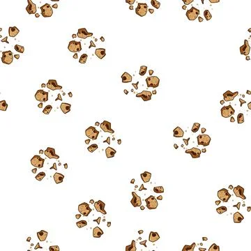 Pattern Crumbling chocolate chip cookie pieces falling, sweet snack crumbs Illustrazione stock