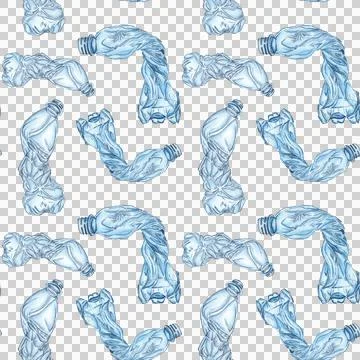 Pattern of crumpled plastic bottles watercolor 스톡 일러스트