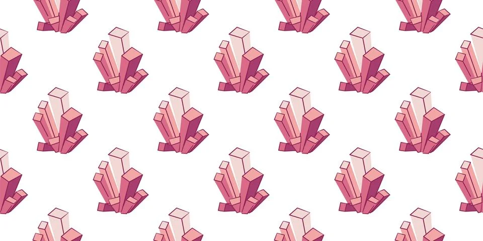 Pattern Crystals. Seamless print gems, Diamonds, jewels. Group of Pink Stock Illustration